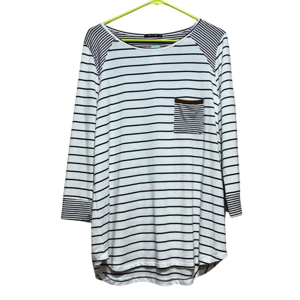 Pink Clover Women's XL Striped Raglan Top NWT White Black Pocket